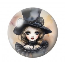 Cabochon en Verre Illustré Petite Fille Gothique 12 à 25mm  pour la Création de Bijoux Fantaisie - DIY