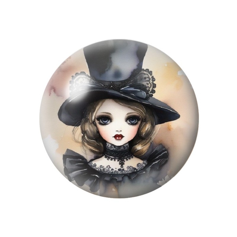 Cabochon en Verre Illustré Petite Fille Gothique 12 à 25mm