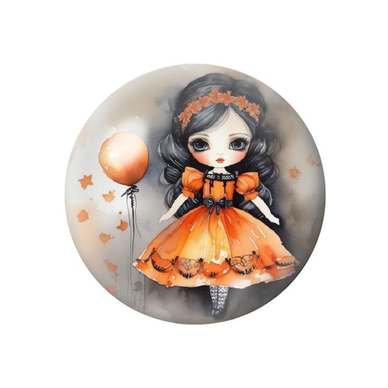 Cabochon en Verre Illustré Petite Fille Gothique 12 à 25mm