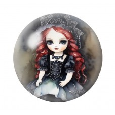 Cabochon en Verre Illustré Poupée Gothique 12 à 25mm  pour la Création de Bijoux Fantaisie - DIY