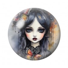 Cabochon en Verre Illustré Jeune Fille Gothique 12 à 25mm  pour la Création de Bijoux Fantaisie - DIY