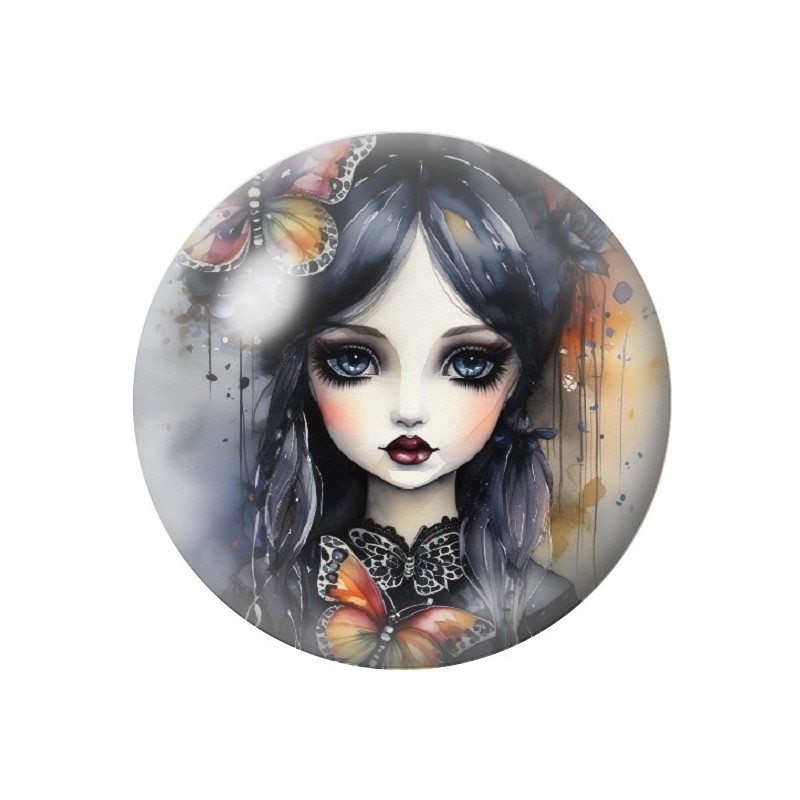 Cabochon en Verre Illustré Jeune Fille Gothique 12 à 25mm
