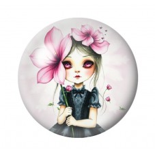 Cabochon en Verre Illustré Petite Fille Fleurs Gothique 12 à 25mm  pour la Création de Bijoux Fantaisie - DIY