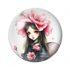 Cabochon en Verre Illustré Petite Fille Fleurs Gothique 12 à 25mm  pour la Création de Bijoux Fantaisie - DIY