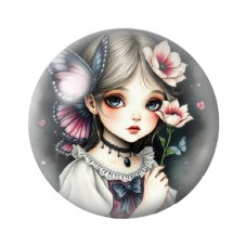 Cabochon en Verre Illustré Petite Fille Fleurs Gothique 12 à 25mm  pour la Création de Bijoux Fantaisie - DIY