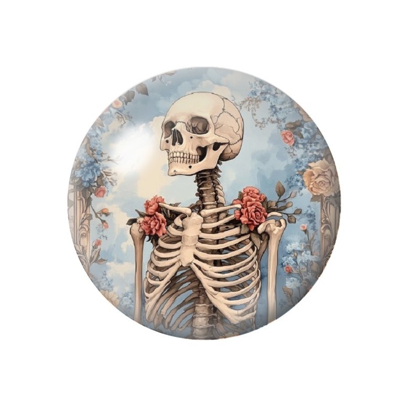 Cabochon en Verre Illustré Squelette Fleurs Gothique 12 à 25mm