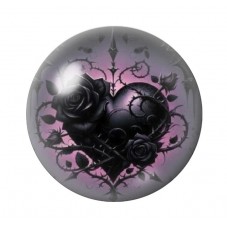 Cabochon en Verre Illustré Coeur Noir Gothique 12 à 25mm  pour la Création de Bijoux Fantaisie - DIY