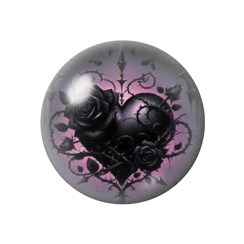 Cabochon en Verre Illustré Coeur Noir Gothique 12 à 25mm