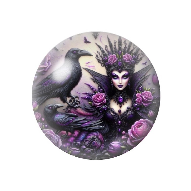Cabochon en Verre Illustré Reine Corbeau Gothique 12 à 25mm