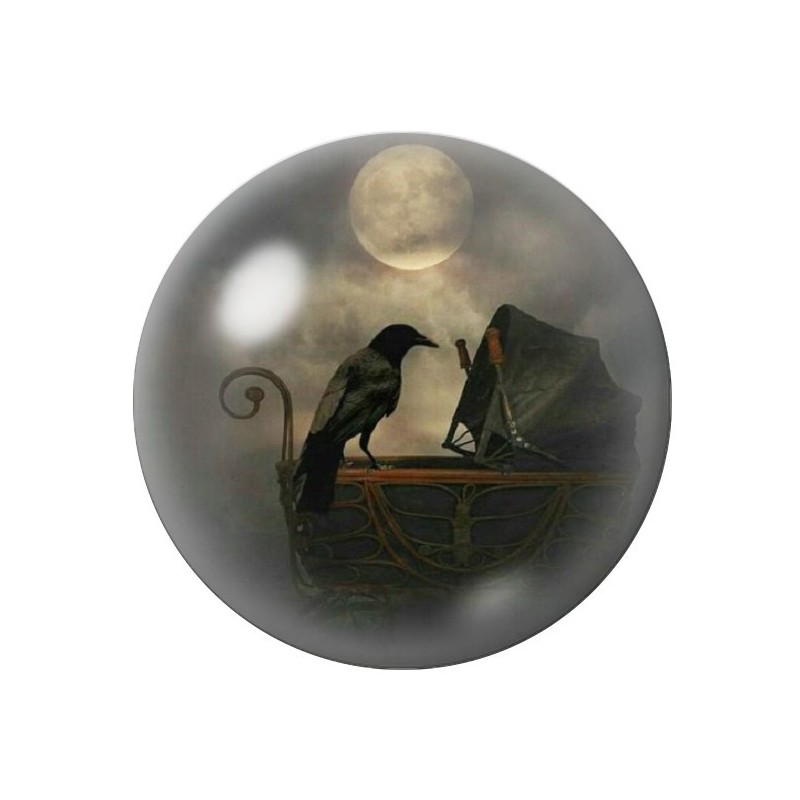 Cabochon en Verre Illustré Corbeau Landau Gothique 12 à 25mm