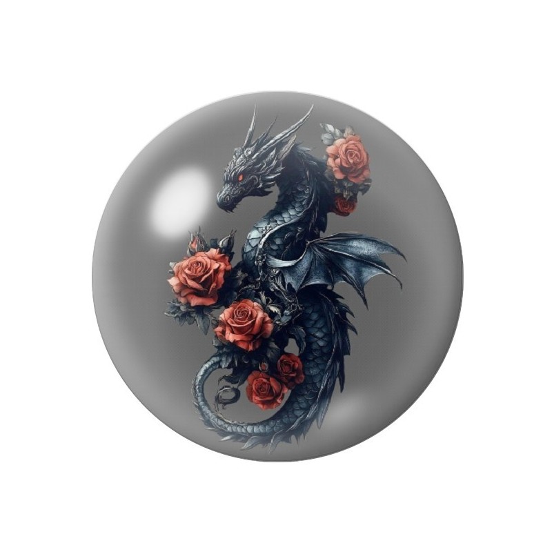 Cabochon en Verre Illustré Dragon Roses Rouges Gothique 12 à 25mm