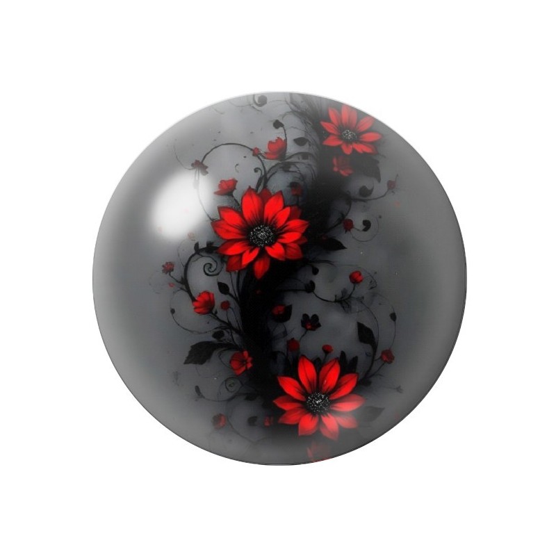 Cabochon en Verre Illustré Fleurs Rouges Gothique 12 à 25mm