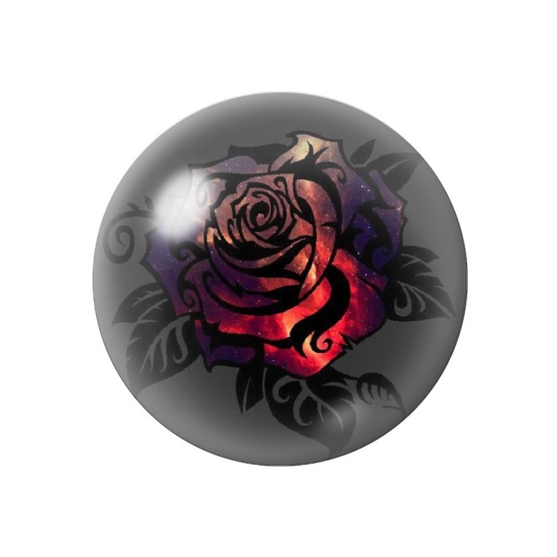 Cabochon en Verre Illustré Rose Rouge Gothique 12 à 25mm