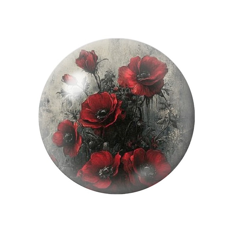 Cabochon en Verre Illustré Coquelicots Gothique 12 à 25mm