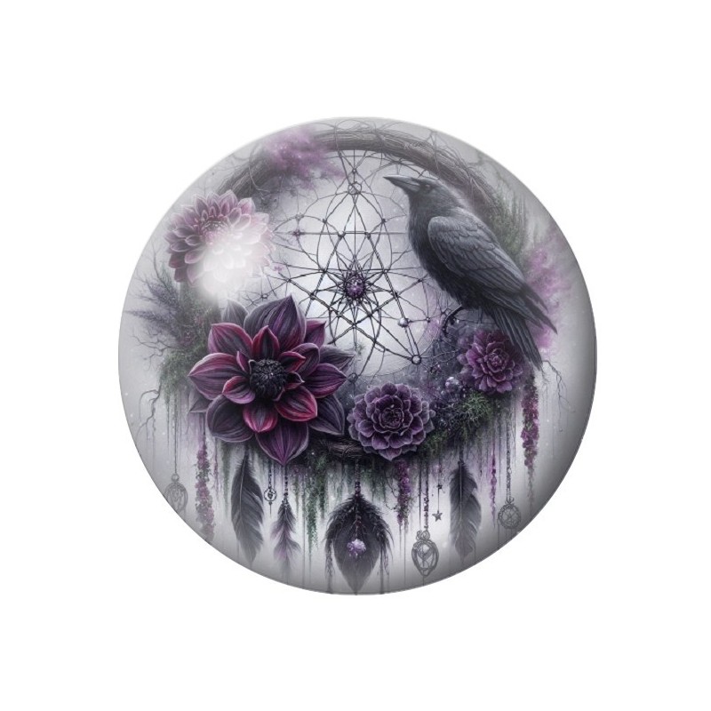 Cabochon en Verre Illustré Attrape-Rêves Corbeau Gothique 12 à 25mm