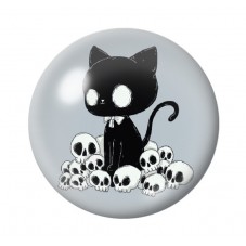Cabochon en Verre Illustré Chat Noir Têtes de Mort Gothique 12 à 25mm  pour la Création de Bijoux Fantaisie - DIY