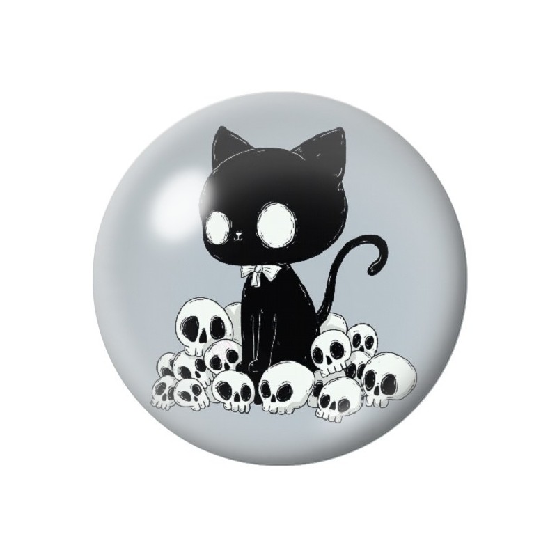 Cabochon en Verre Illustré Chat Noir Têtes de Mort Gothique 12 à 25mm