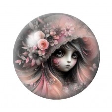 Cabochon en Verre Illustré Petite Fille Gothique 12 à 25mm  pour la Création de Bijoux Fantaisie - DIY