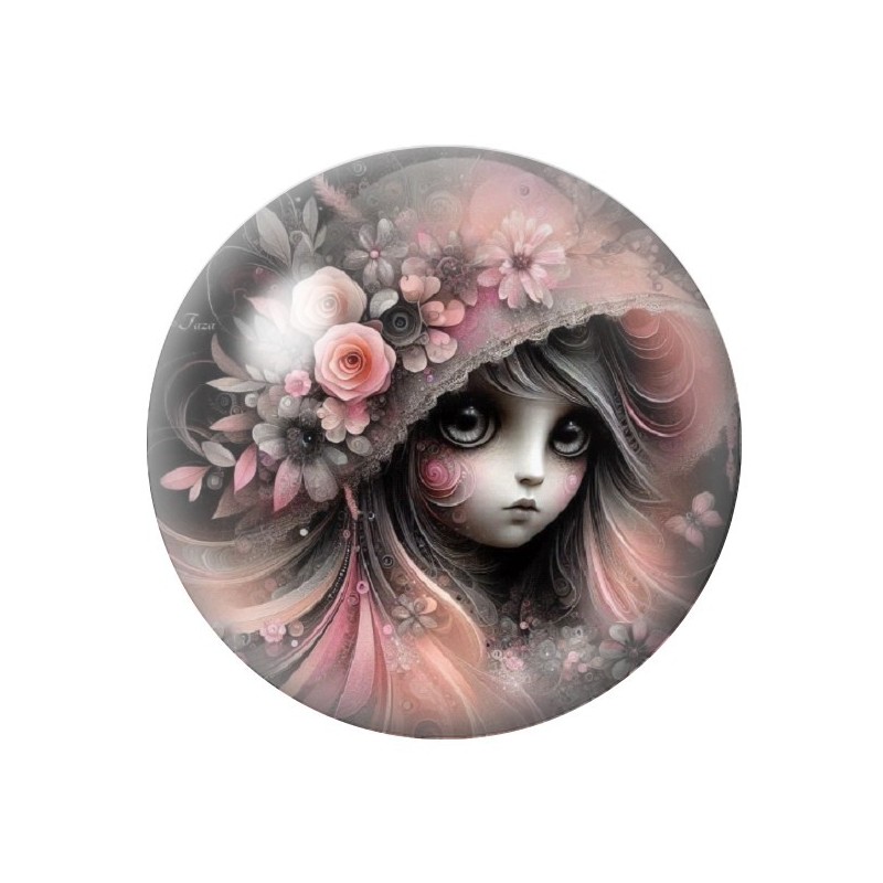 Cabochon en Verre Illustré Petite Fille Gothique 12 à 25mm