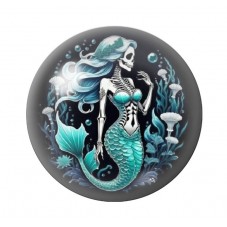 Cabochon en Verre Illustré Sirène Squelette Gothique 12 à 25mm  pour la Création de Bijoux Fantaisie - DIY