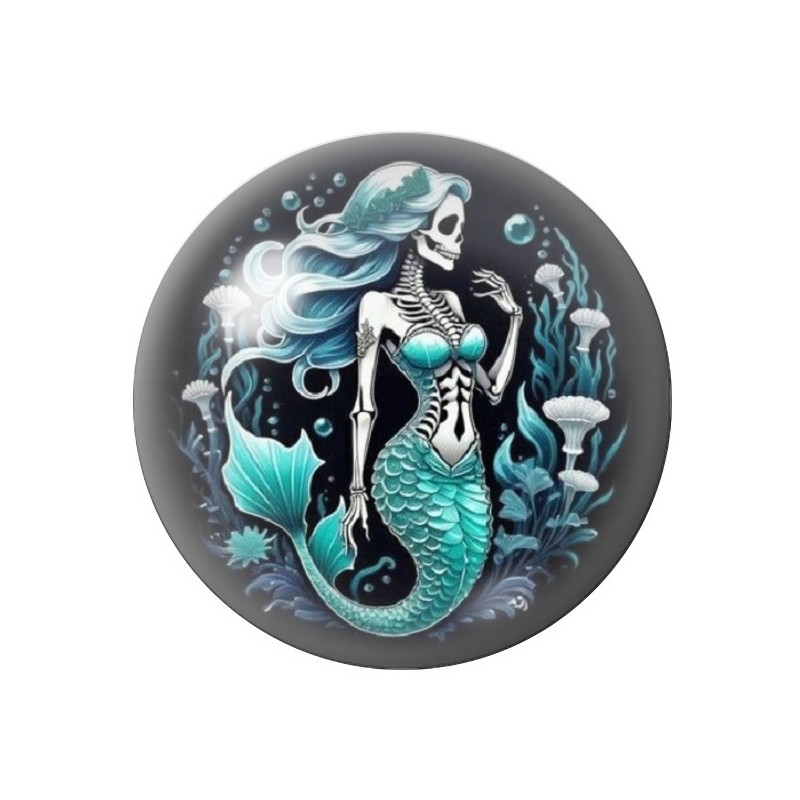 Cabochon en Verre Illustré Sirène Squelette Gothique 12 à 25mm