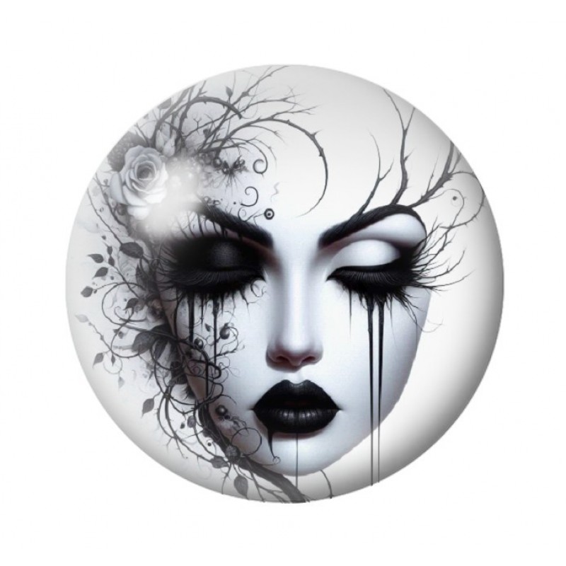 Cabochon en Verre Illustré Visage Femme Gothique 12 à 25mm