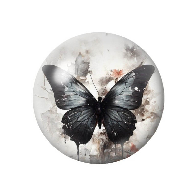 Cabochon en Verre Illustré Papillon Noir Gothique 12 à 25mm