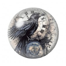 Cabochon en Verre Illustré Corbeau Horloge Gothique 12 à 25mm  pour la Création de Bijoux Fantaisie - DIY