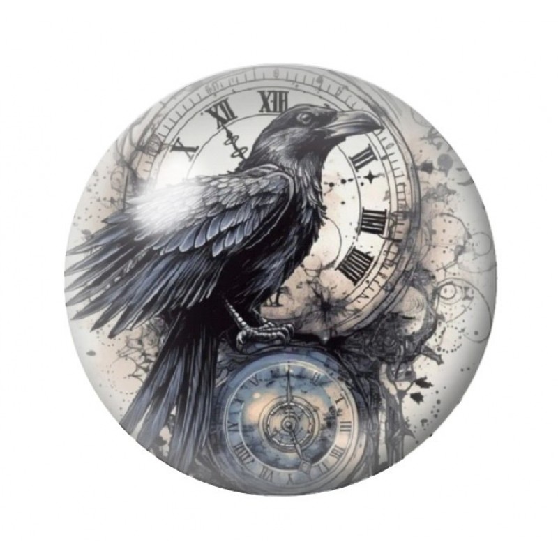 Cabochon en Verre Illustré Corbeau Horloge Gothique 12 à 25mm