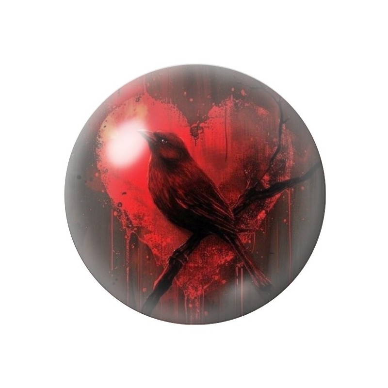 Cabochon en Verre Illustré Corbeau Coeur Gothique 12 à 25mm