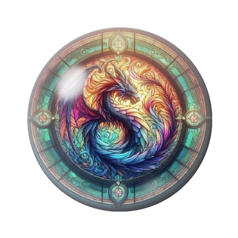 Cabochon en Verre Illustré Dragon Gothique 12 à 25mm
