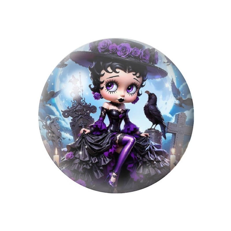 Cabochon en Verre Illustré Betty Boop Gothique 12 à 25mm