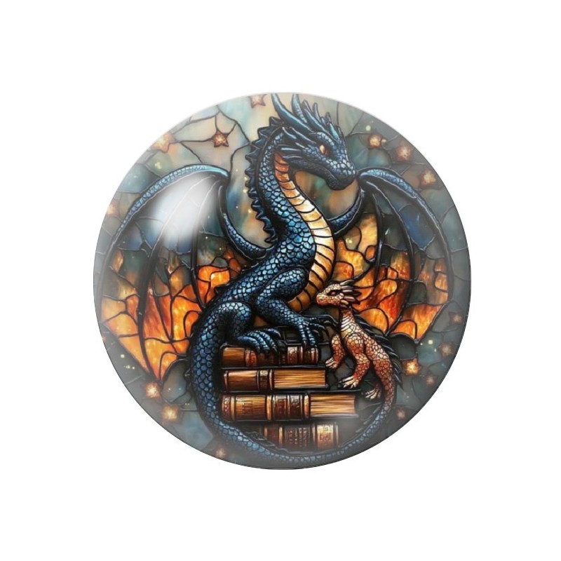 Cabochon en Verre Illustré Dragon Gothique 12 à 25mm