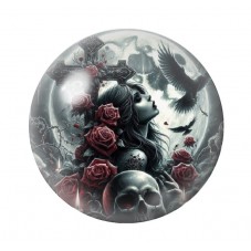 Cabochon en Verre Illustré Femme Croix Roses Gothique 12 à 25mm  pour la Création de Bijoux Fantaisie - DIY