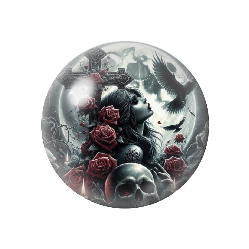 Cabochon en Verre Illustré Femme Croix Roses Gothique 12 à 25mm
