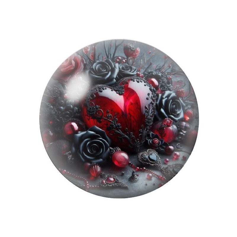 Cabochon en Verre Illustré Coeur Gothique 12 à 25mm