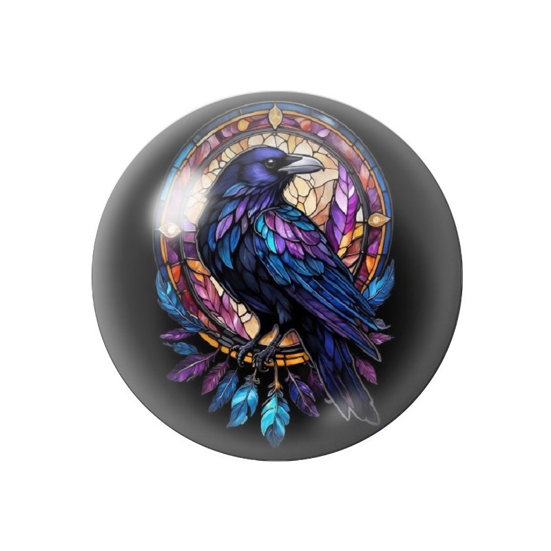 Cabochon en Verre Illustré Corbeau Gothique 12 à 25mm