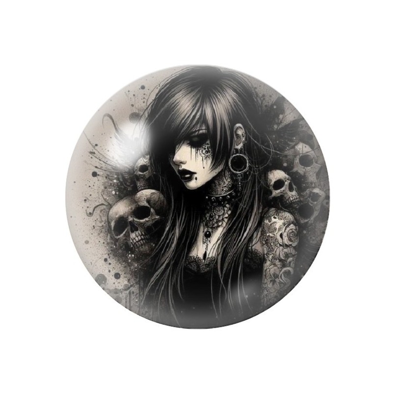 Cabochon en Verre Illustré Femme Têtes de Mort Gothique 12 à 25mm