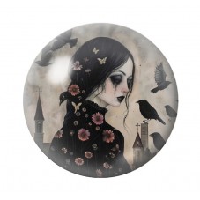 Cabochon en Verre Illustré Femme Corbeaux Gothique 12 à 25mm  pour la Création de Bijoux Fantaisie - DIY