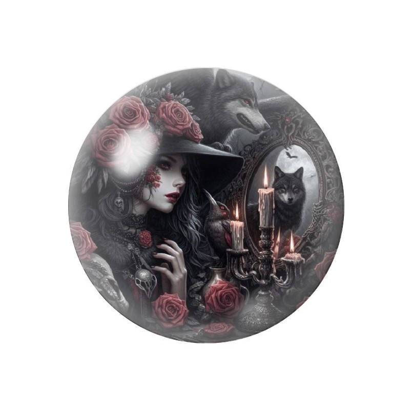 Cabochon en Verre Illustré Femme Loup Gothique 12 à 25mm