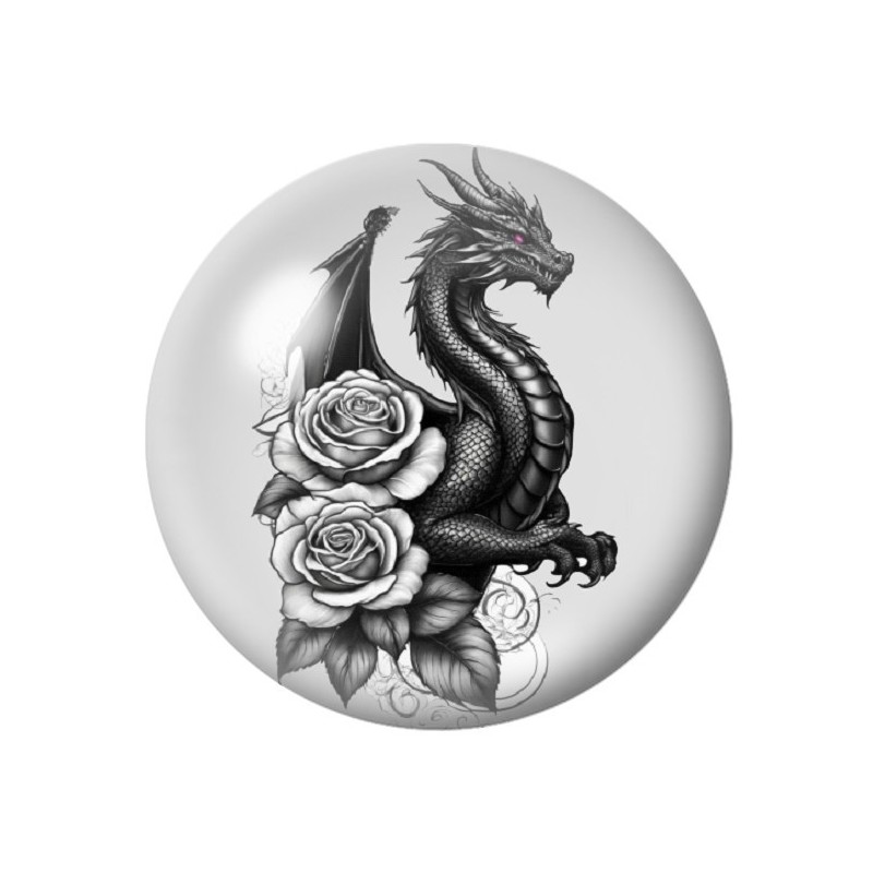 Cabochon en Verre Illustré Dragon Gothique 12 à 25mm