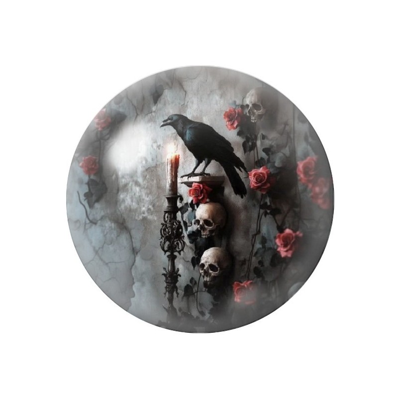 Cabochon en Verre Illustré Corbeau Têtes de Mort Gothique 12 à 25mm