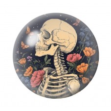 Cabochon en Verre Illustré Squelette Fleurs Gothique 12 à 25mm  pour la Création de Bijoux Fantaisie - DIY
