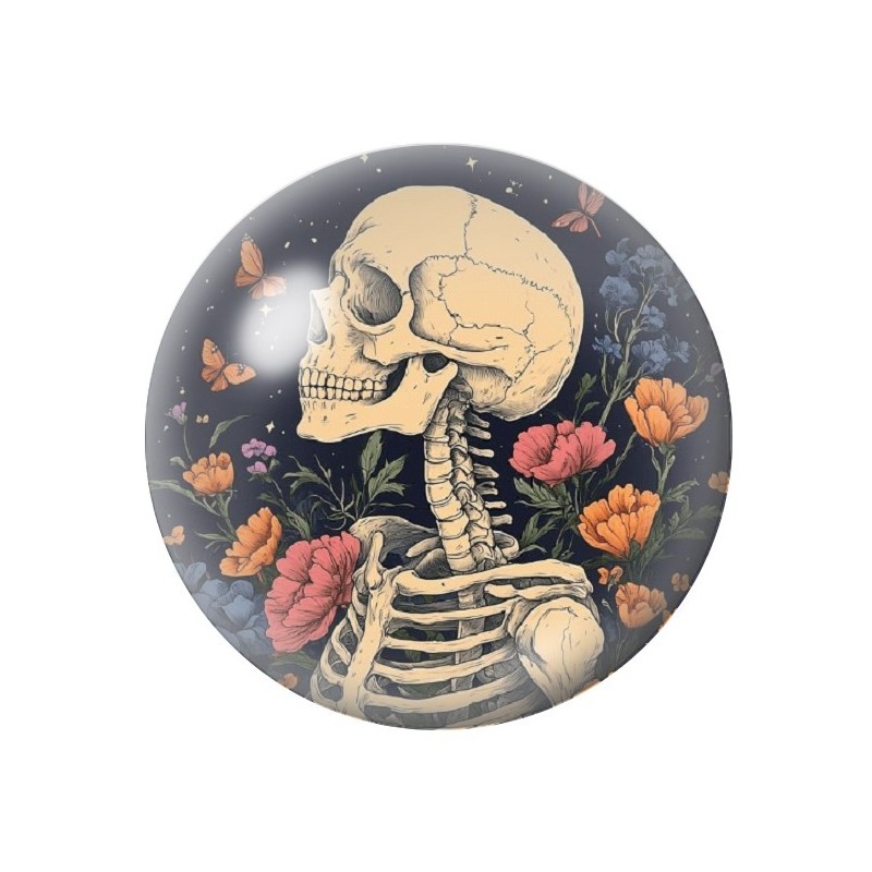 Cabochon en Verre Illustré Squelette Fleurs Gothique 12 à 25mm