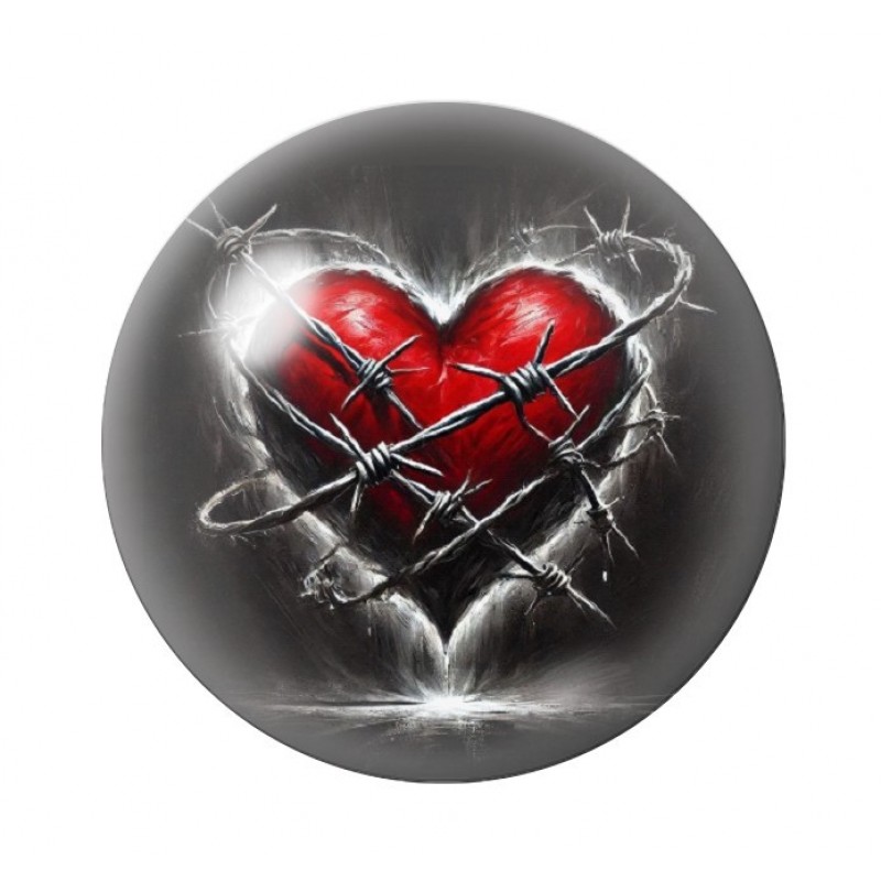 Cabochon en Verre Illustré Coeur Barbelés Gothique 12 à 25mm