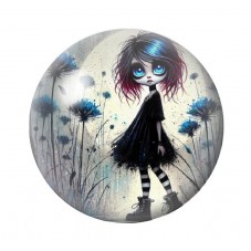 Cabochon en Verre Illustré Petite Fille Gothique 12 à 25mm  pour la Création de Bijoux Fantaisie - DIY
