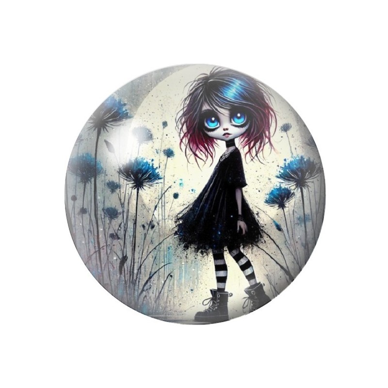 Cabochon en Verre Illustré Petite Fille Gothique 12 à 25mm