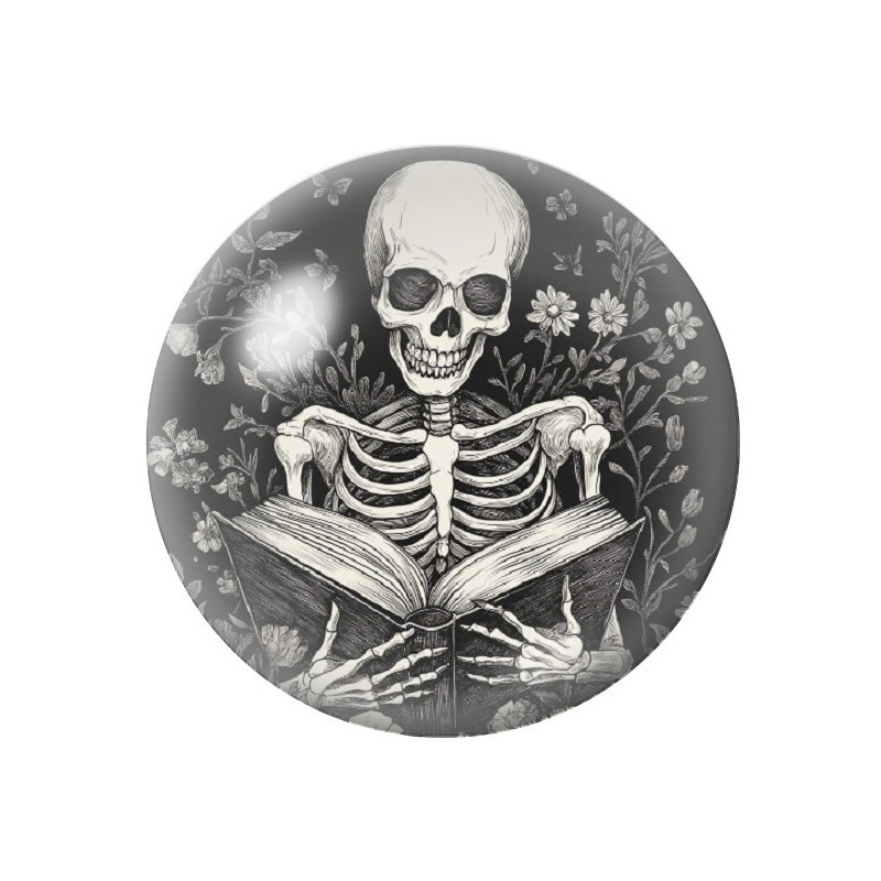 Cabochon en Verre Illustré Squelette Livre Gothique 12 à 25mm