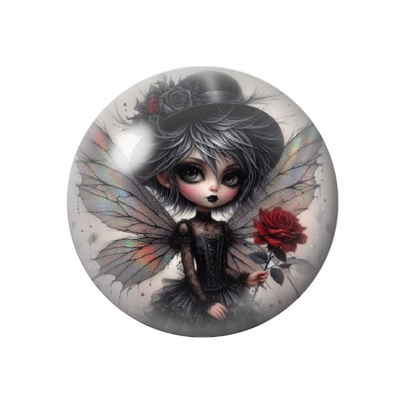 Cabochon en Verre Illustré Fée Gothique 12 à 25mm
