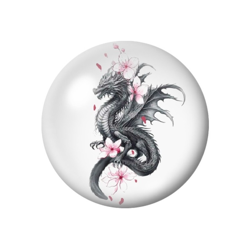 Cabochon en Verre Illustré Dragon Gothique 12 à 25mm